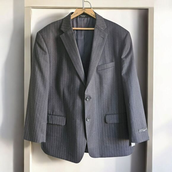 Jones New York Mens Charcoal Pinstripe 100% Worsted Wool Blazer Jacket 46 S NWT - Picture 1 of 14